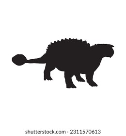 Vector black ankylosaurus silhouette dinosaur isolated on white background