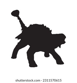 Vector black ankylosaurus silhouette dinosaur isolated on white background