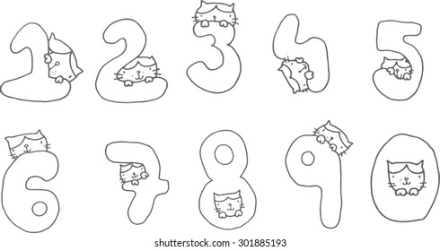 Vector of black any white cat numbers.