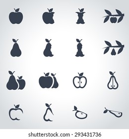 Vector Black Apple And Pear Icon Set