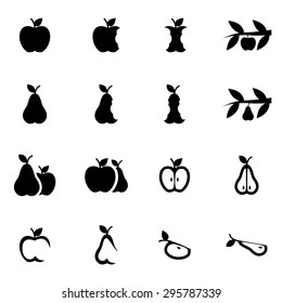 Vector black apple and pear icon set on white background