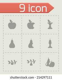 Vector black apple and pear icons set on grey background