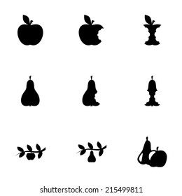 Vector black apple and pear icons set on white background