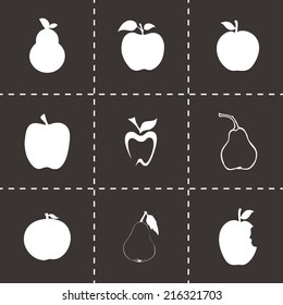 Vector black apple and pear icons set on black background