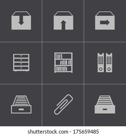 Vector black archive icons set on gray background.