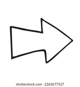 Vector black arrow doodle style isolated on white background. Right pointer hand drawn illustration