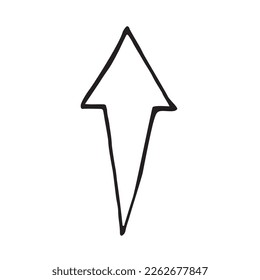 Vector black arrow doodle style isolated on white background. Up pointer hand drawn illustration