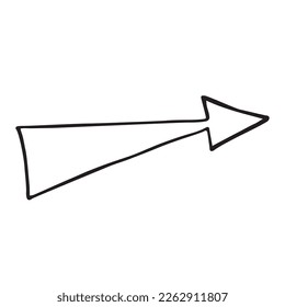 Vector black arrow doodle style isolated on white background. Right pointer hand drawn illustration