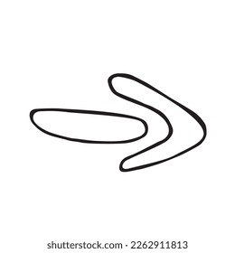 Vector black arrow doodle style isolated on white background. Right pointer hand drawn illustration