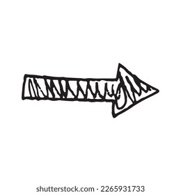 Vector black arrow doodle style isolated on white background. Right pointer hand drawn illustration