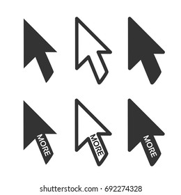 Vector black arrow pointers on white background for business, buttons for more information or next options.
