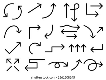 Vector black arrows hand drawn set on white background