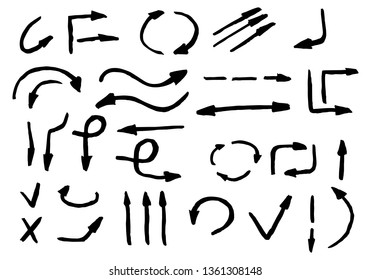 Vector black arrows hand drawn set on white background