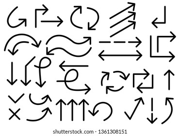 Vector black arrows hand drawn set on white background