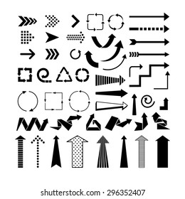 Vector black arrows on white background. Directions and pointers icons