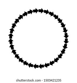 Vector black arrows round frame. Abstract repetitive ornament circle border.