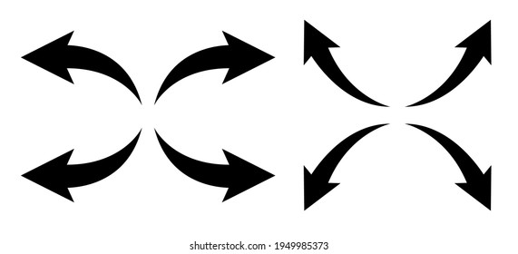 Vector Black Arrows Set on White Background. Curved Direction Arrow, Cursor and pointers Icons collection. Back, Next Page Sign