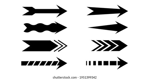 Vector Black Arrows Set on White Background. Arrow, Cursor and pointers Icons collection. Back, Next Page Sign