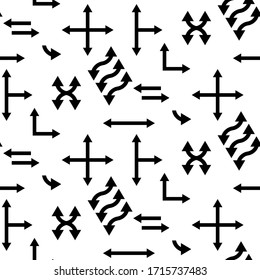 Las flechas negras vectoriales apuntan a blanco. Patrón transparente de iconos de flecha.