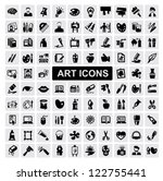 vector black art icons set on gray