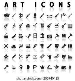 vector black art icons set on gray