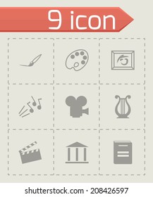 Vector black art icons set on grey background