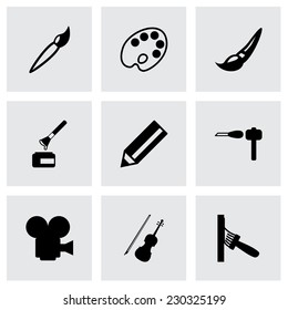 Vector black art tool icon set on grey background