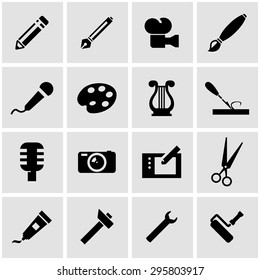 Vector black art tool icon set. 