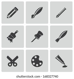 Vector Black Art Tool Icons Set On White Background