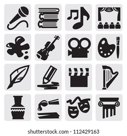 vector black arts icon set on gray