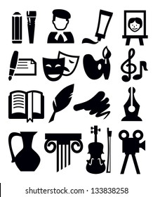 vector black arts icon set on gray