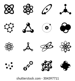 Vector black atom icon set on white background