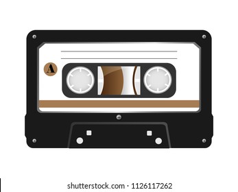 Vector black audio cassette tape.Old music.