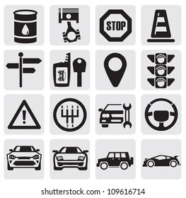 vector black auto icons set on gray