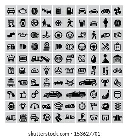 vector black auto icons set on gray