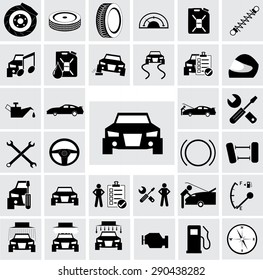 Vector black auto icons set on gray