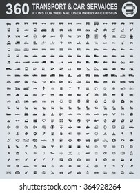 vector black auto icons set on gray