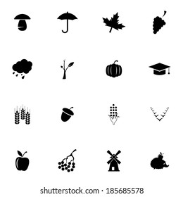 Vector black autumn icons set on white background