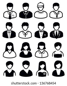 vector black avatar icons set on white