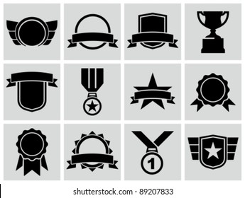 Vector black award icons.