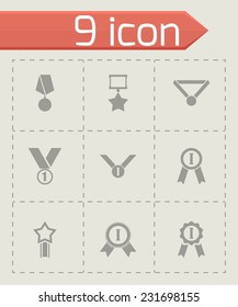 Vector black award medal icon set on grey background