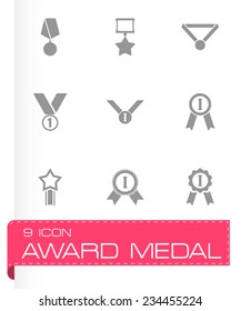 Vector black award medal icon set on grey background