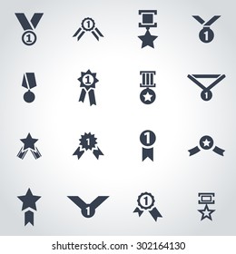 Vector black award medal icon set on grey background