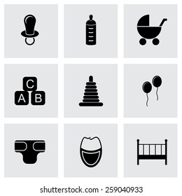 Vector black baby icon set on grey background. 