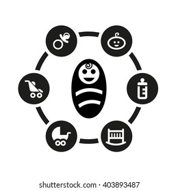 Vector black baby icon set.