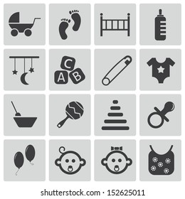 Vector black baby icons set