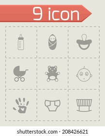 Vector black baby icons set on grey background