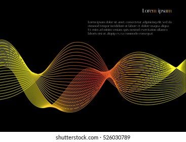 Vector black background with abstract yellow wave and example text