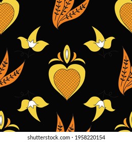 Vector black background Brittany celtic, Breton trational folklore symbols seamless pattern. Seamless pattern background