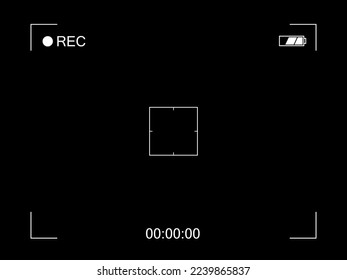 Fondo negro vectorial con pantalla de grabación de cámara.